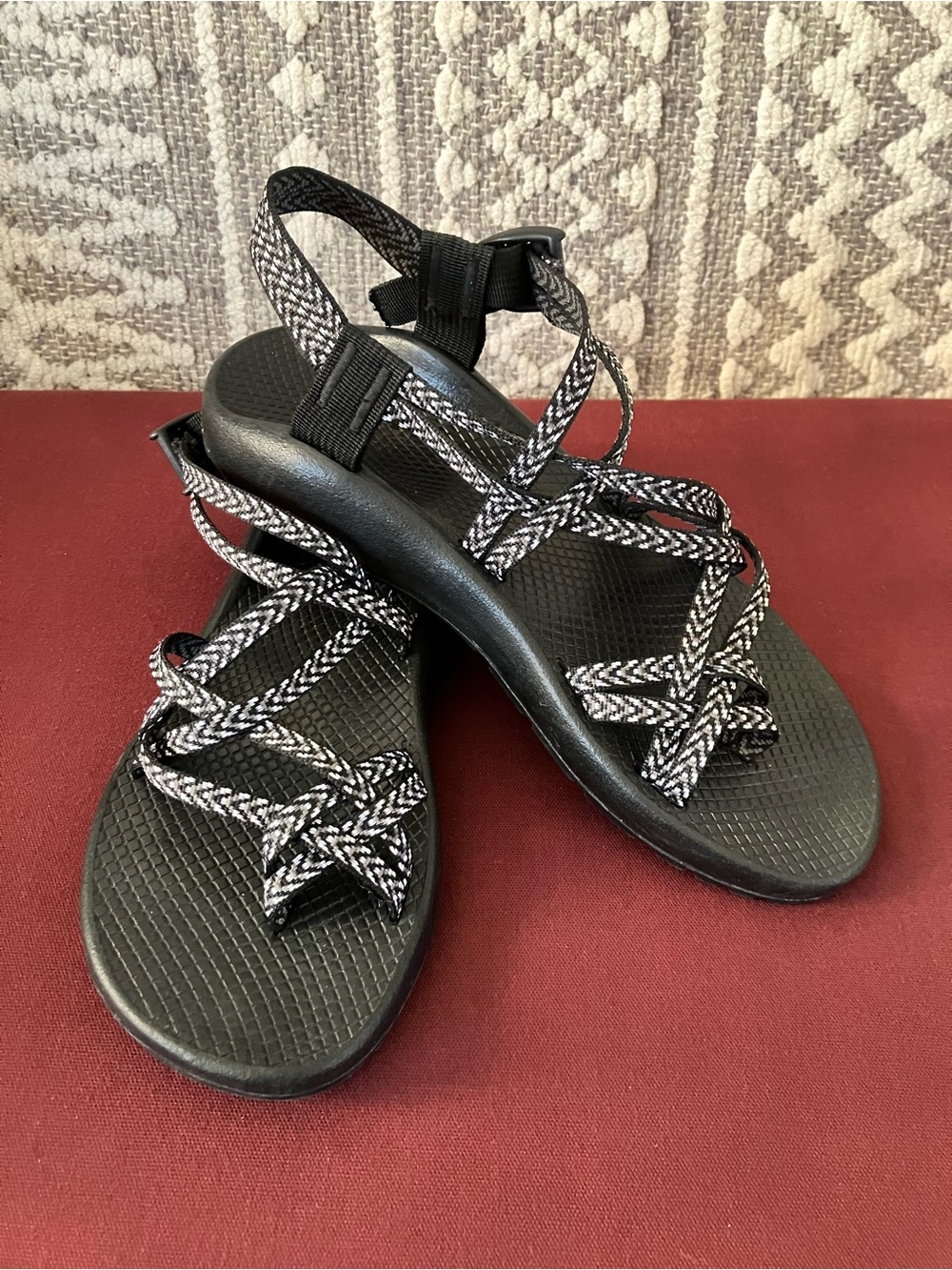 Chaco Black and White Woven-Strap Women's Sandals - Size 10